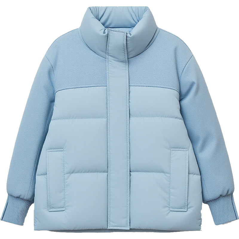 DM100大码百分百女装微胖mm冬季毛呢拼接防风立领短款轻薄羽绒服