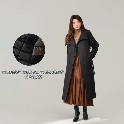 DM100大码百分百女装微胖mm冬季气质通勤收腰显瘦三防风衣羽绒服 - 图2