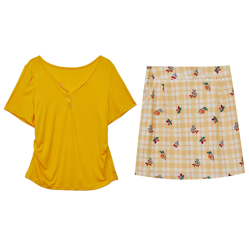 DM100大码百分百女装夏季胖mm多巴胺正肩收腰显瘦T恤雪纺半裙套装,淘宝优惠券,粉丝福利购,淘宝优惠卷