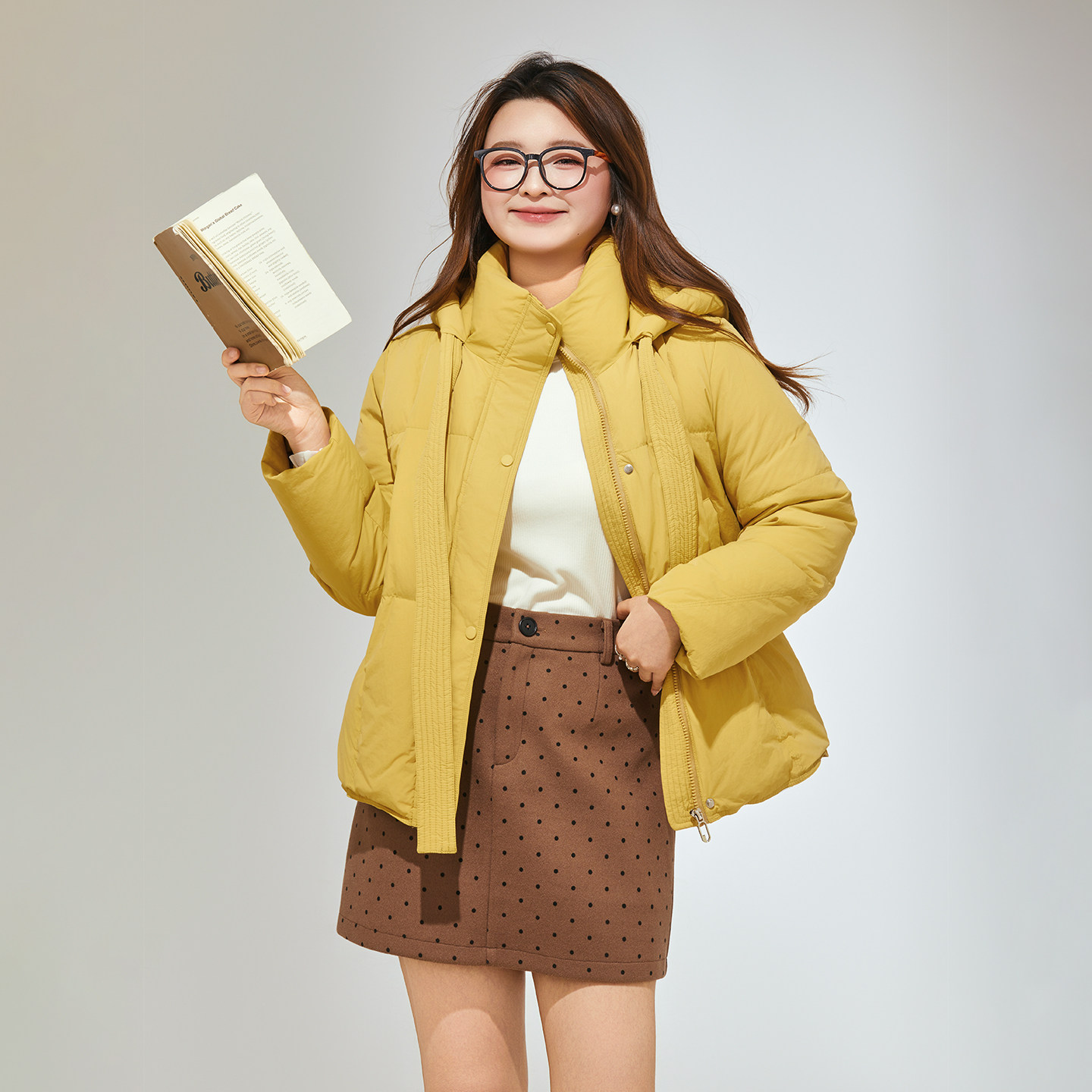 DM100大码百分百女装微胖mm冬季百搭咖色波点短款加厚毛呢半身裙,淘宝优惠券,粉丝福利购,淘宝优惠卷