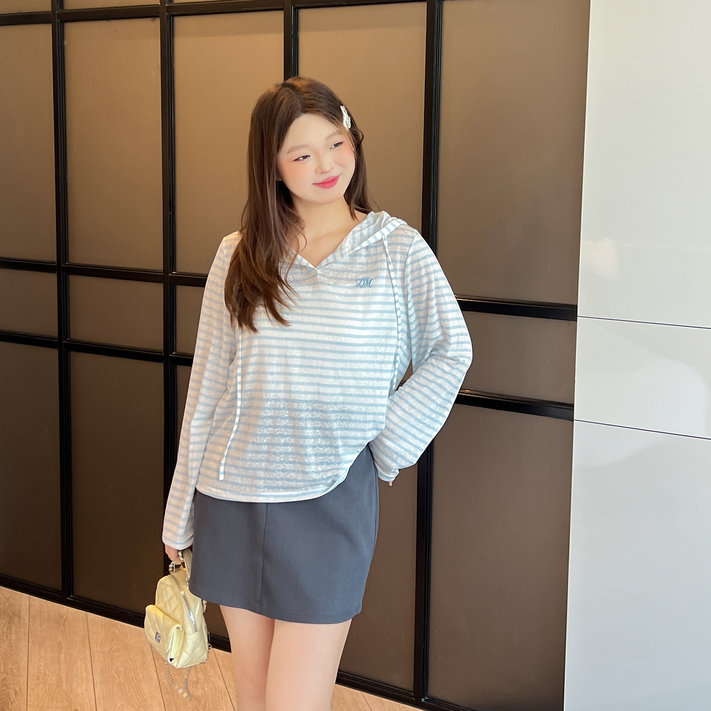 DM100大码百分百女装秋季微胖mm百搭灰色H版西装裙高腰直筒半身裙 - 图2