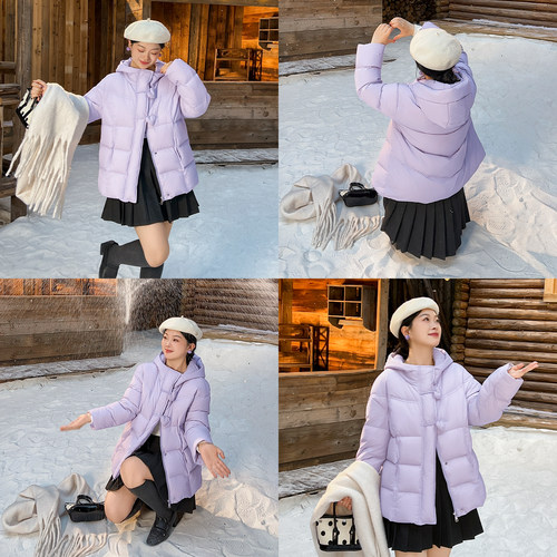 DM100大码百分百女装微胖mm冬季保暖甜美爱心短款加厚羽绒服外套 - 图2