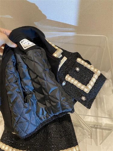 女童小香风外套半身裙套装气质洋气秋冬夹棉女宝宝儿童裙子两件套 - 图1