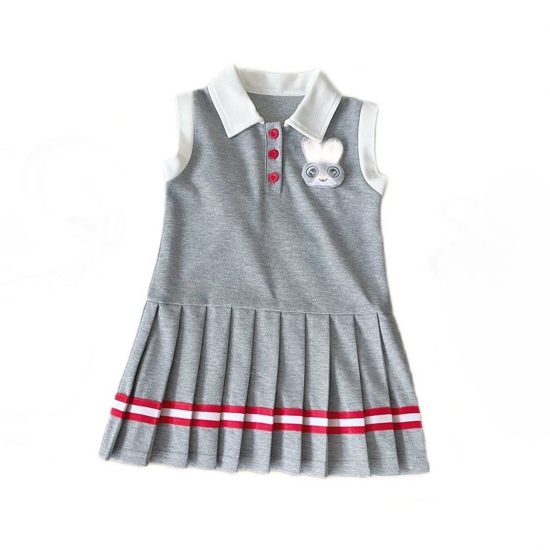 女童polo连衣裙夏季2025新款裙子宝宝卡通兔子警官百褶裙学院风裙,淘宝优惠券,粉丝福利购,淘宝优惠卷