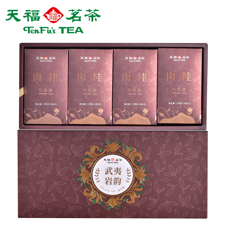 天福茗茶武夷岩茶肉桂乌龙茶茶叶特级品鉴礼盒 - 图0