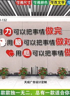 用心用力用脑做完做对做好团队激励标语墙贴办公室装饰文化墙设计