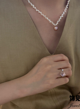 韩式气质女人味蕾丝炫彩天然巴洛克珍珠项链小众轻奢高级感锁骨链