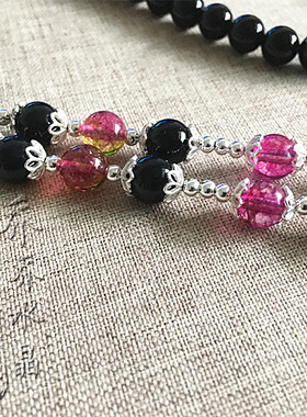 黑玛瑙水晶银色泰国佛牌毛衣项链