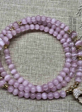 粉色猫眼石唐卡项链 金色泰国佛牌毛衣挂链 可定制其他款式