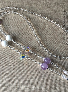 天然白水晶浅紫玉髓毛衣项链银色泰国佛牌挂链可订做其他款式