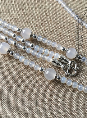 白玛瑙纯银泰国佛牌双层毛衣项链