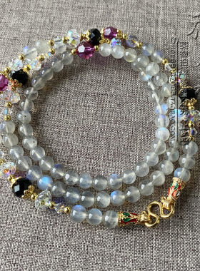 天然灰月光石毛衣唐卡项链超闪金色泰国佛牌挂链可定做其他款式