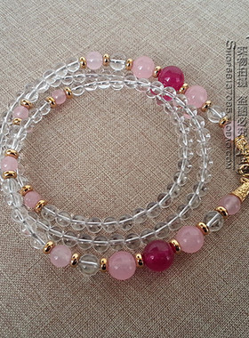 天然白水晶粉玉髓毛衣唐卡项链金色泰国蝴蝶佛牌挂链可定做款式