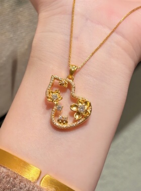 镀K金古法金色桃花葫芦吊坠项链女轻奢时尚小众百搭锁骨链