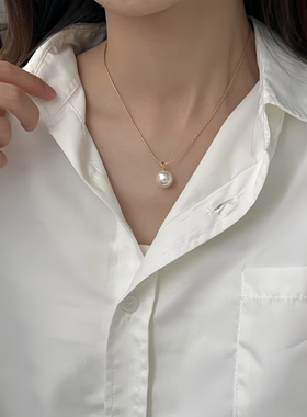 [温柔气息」18K金精致灰白色珍珠项链女清冷风气质锁骨链潮
