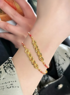 招财进宝好运五帝铜钱沙金手链新中式国风超闪碎冰冰钱币手绳闺蜜