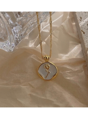 法式浮雕玫瑰花复古滴釉项链钛钢镀18k金不掉色优雅气质锁骨链