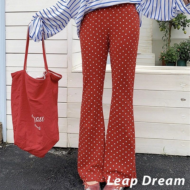 Leap Dream 波点高腰微喇叭休闲裤女显瘦百搭长裤 - 图1
