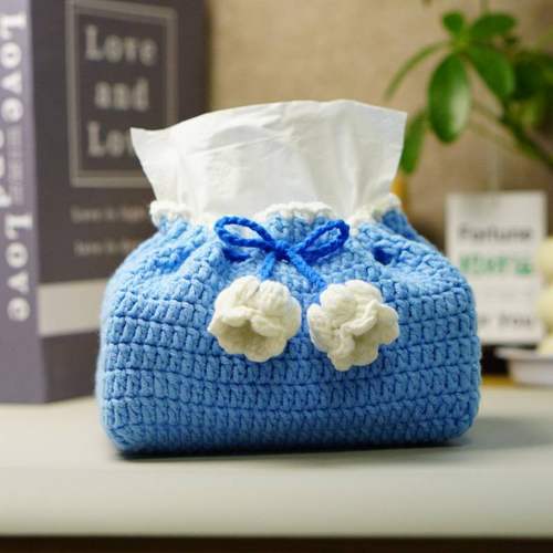 DIY铃兰花纸巾盒毛线手工材料包钩针编织自制抽纸袋家居创意礼物 - 图0