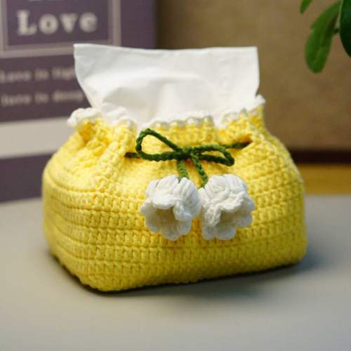 DIY铃兰花纸巾盒毛线手工材料包钩针编织自制抽纸袋家居创意礼物 - 图1