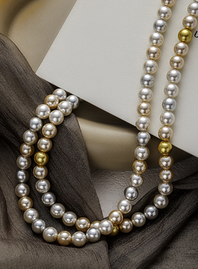 施家多彩珍珠项链毛衣链女高级