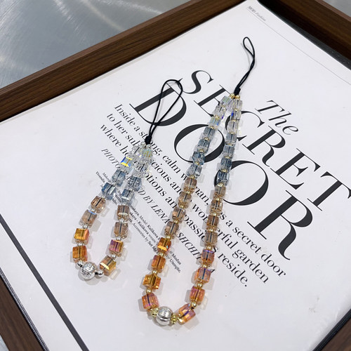 新款水晶方糖珠透光彩色手工串珠手机链侧挂手机挂件ccd挂绳百搭 - 图3