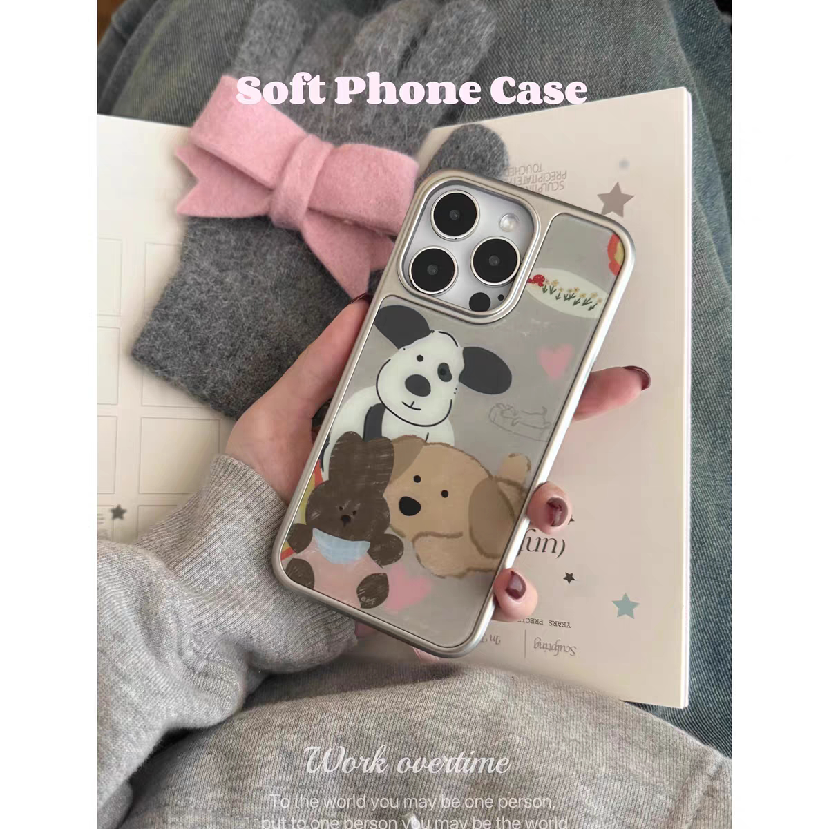 个性幸运睡前故事简约电镀银边软壳适用于苹果手机壳iPhone16promax亚克力15pro/14/13/12/11新款可爱高级感
