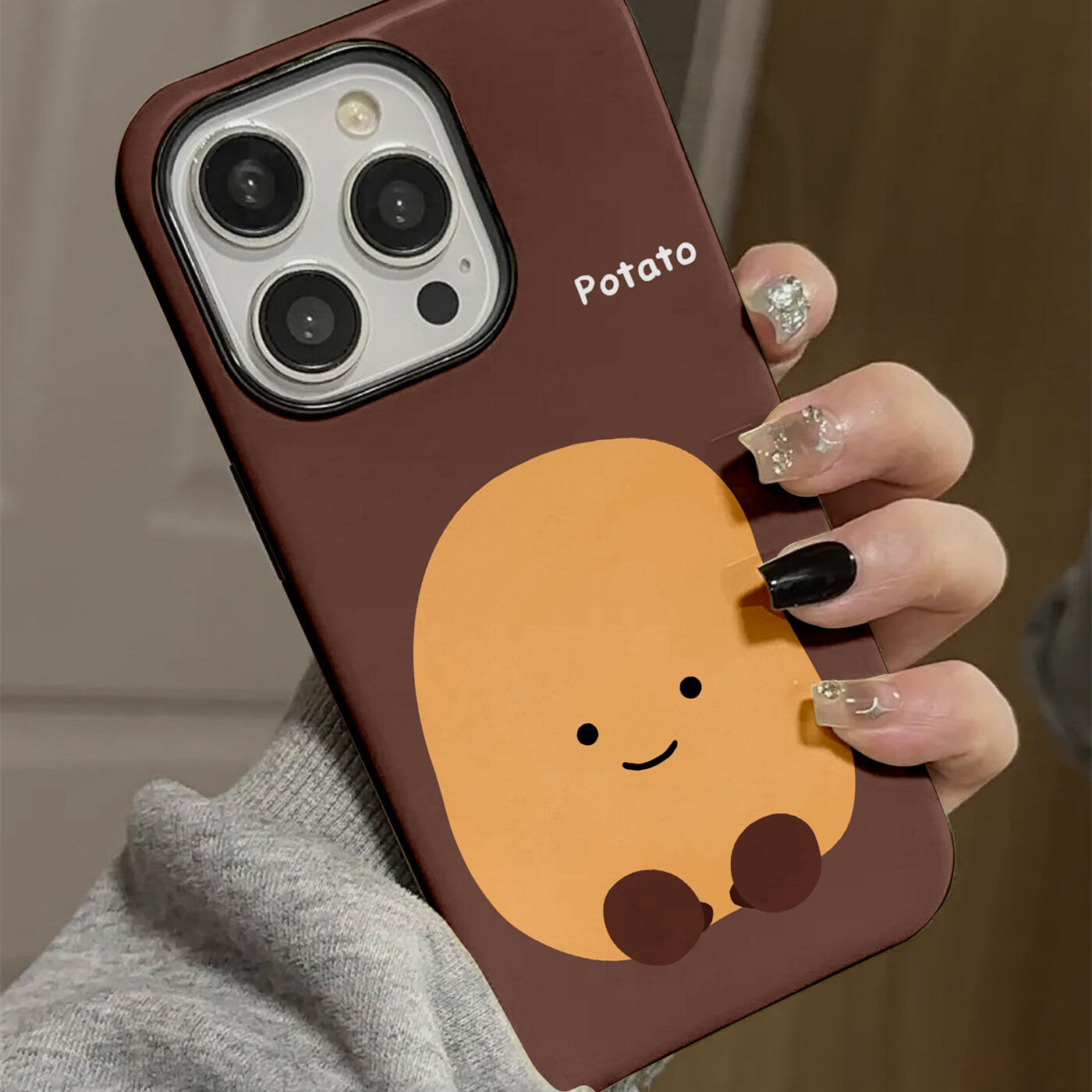 原创棕色小土豆适用于15苹果14ProMax菲林手机壳iPhone12全包14创意13Pro可爱16Pro防摔11保护套8pXr二合一