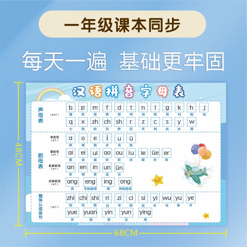 26个汉语拼音字母表墙贴一年级声母韵母拼读训练全表幼儿早教挂图