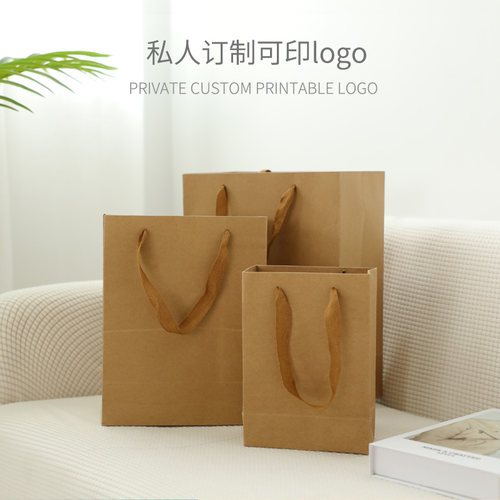 加厚牛皮纸手提袋子茶叶礼品袋蜂蜜包装袋外卖购物袋logo定制高档 - 图0