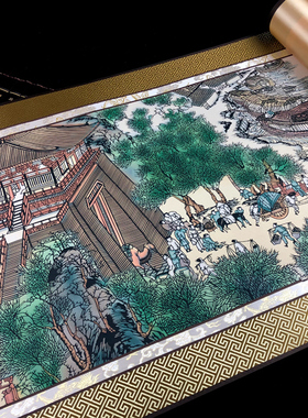 中国特色礼品 剪纸窗花丝绸画剪纸画轴长3米套色清明上河图礼盒装