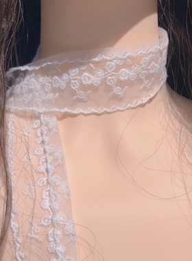 法式浪漫仙气白色刺绣蕾丝花边项圈颈带choker气质百搭飘带窄围巾