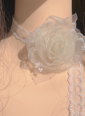 韩版纯欲风温柔仙气网纱花朵白色蕾丝花朵项圈颈带choker少女项链