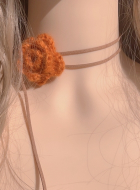 少女个性气质百搭毛线花朵系带项圈颈带小众设计项链choker