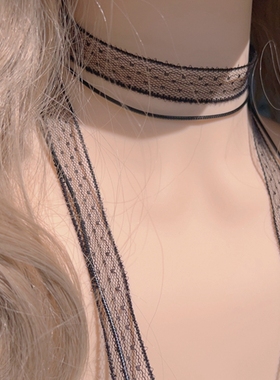 原创设计气质个性黑色蕾丝长款飘带颈带项链少女百搭项圈