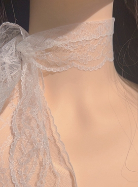 超仙气纯欲风甜美气质白色蕾丝花边项圈颈带choker少女飘带窄围巾