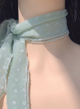 韩版超仙气绿色花朵长款飘带纱巾项圈颈带气质百搭项链choker