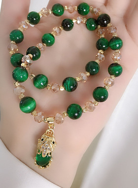 橙也天然旺夫石猫眼石貔貅手链虎眼石手链女ins韩版简约个性水晶