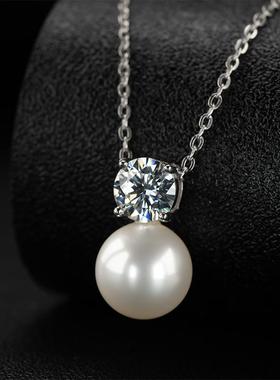 D色莫桑钻镶嵌珍珠项链