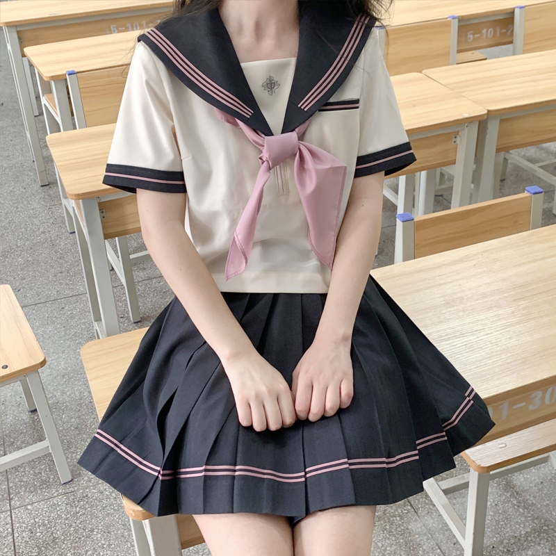 夏日和风铃桃叶中奶黄身夏服中间服原创JK制服水手服日系学院风-图1