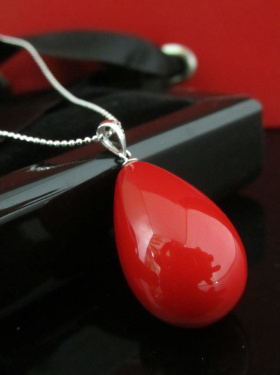 红色毛衣链纯银生日结婚吊坠