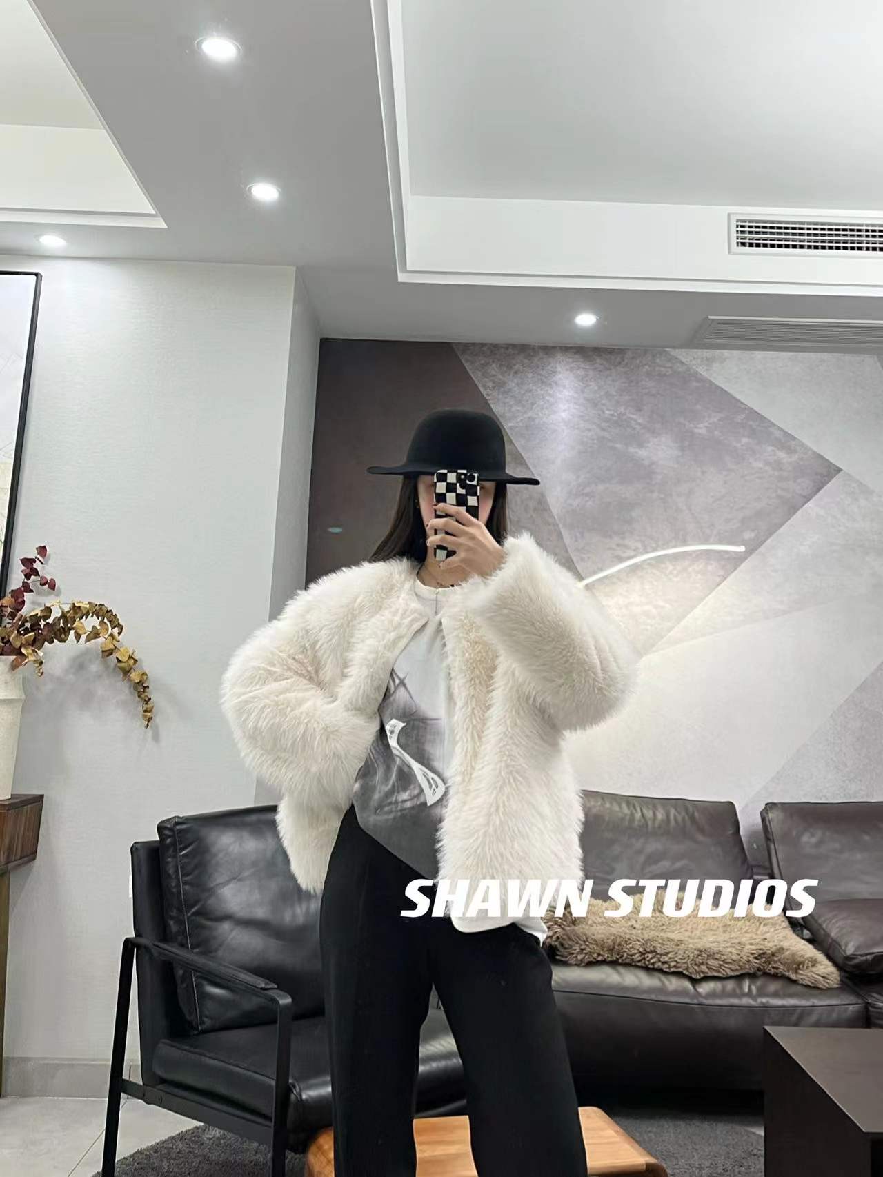 SHAWN STUDIO环保皮草外套女冬季小个子气质高级感环保毛高级感