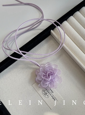 温柔粉紫色山茶花颈链项链
