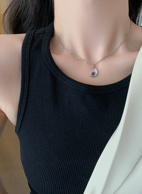蓝色星星月亮项链韩国新款气质小众网红锁骨链简约百搭高级感颈链