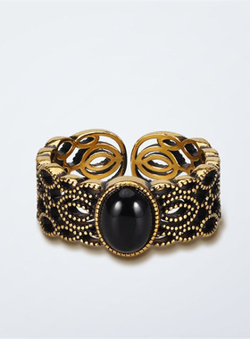 好运扑克5D同花顺戒指海豚送礼物复古黑金色工艺指环个性时尚潮