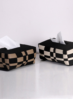 现代简约纸巾盒北欧风皮质编织条