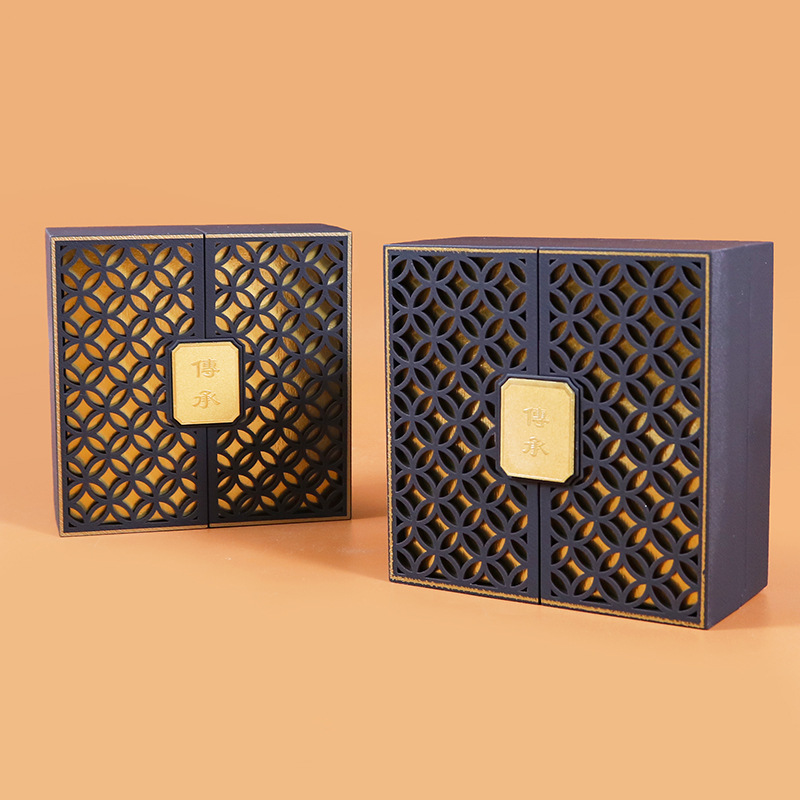 工厂新款双开传承复古法金镂空手镯盒绒布袋珠宝首饰包装礼盒 - 图2