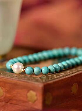 新款天然绿松石蓝淡雅清新文艺女生细手链送闺蜜送女友生日礼品