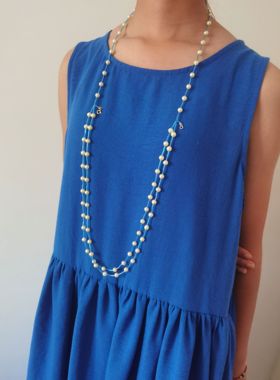 FG原创设计 vintage人造珍珠串珠多层项链可变长项链复古蓝色配饰