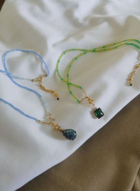 FG设计款 深蓝星空 绿光森林星座系列vintage琉璃吊坠串珠项链